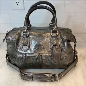 Coach Ashley Perforated Metallic Silver Leather Satchel Handbag RARE